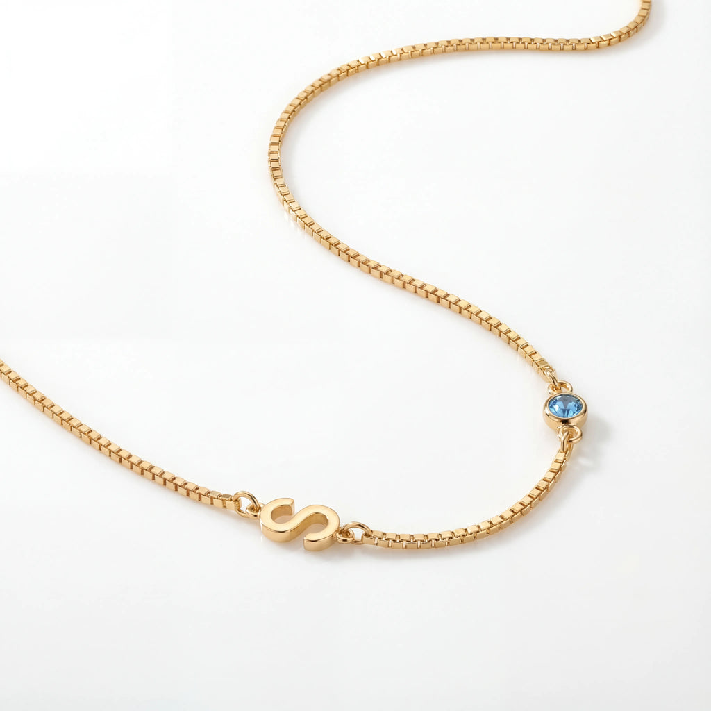 Personalized necklace with initial and birthstone