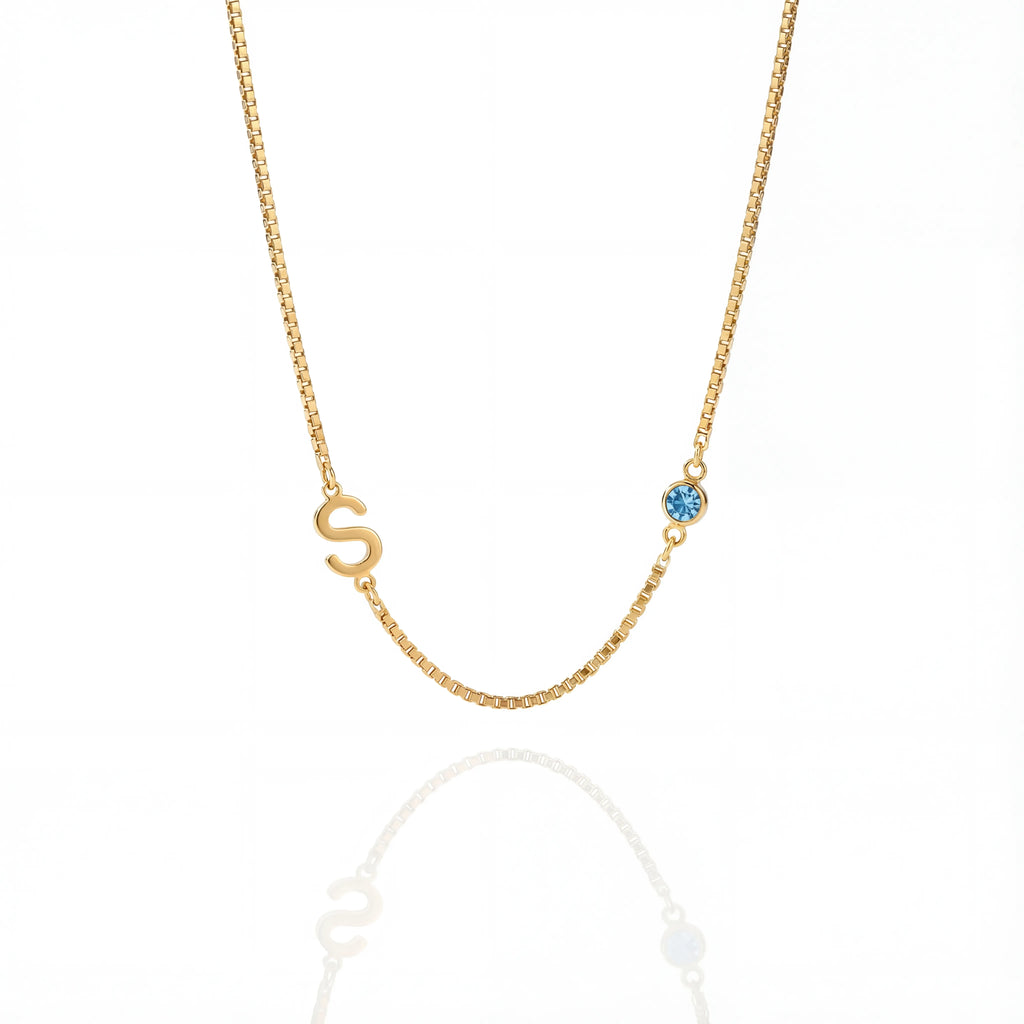 Personalized necklace with initial and birthstone