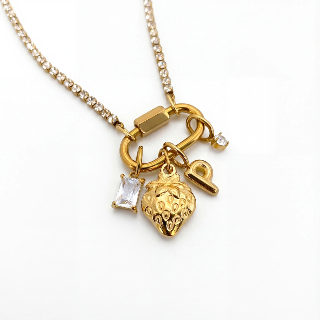 Strawberry Initial Charm Necklace