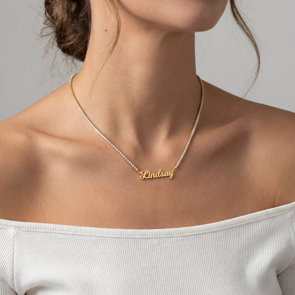 Custom Name Necklace with Zirconia