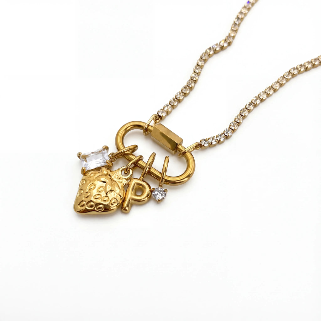 Strawberry Initial Charm Necklace