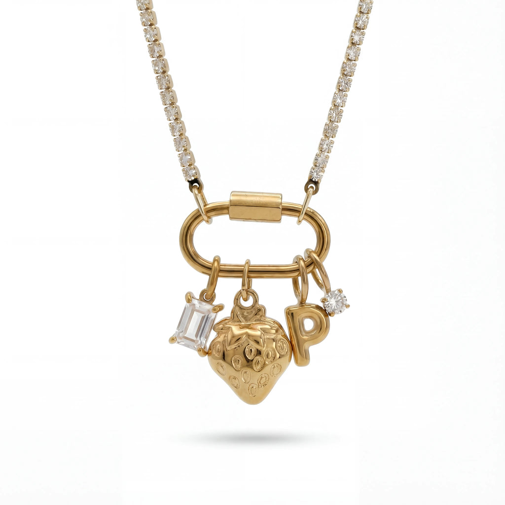 Strawberry Initial Charm Necklace