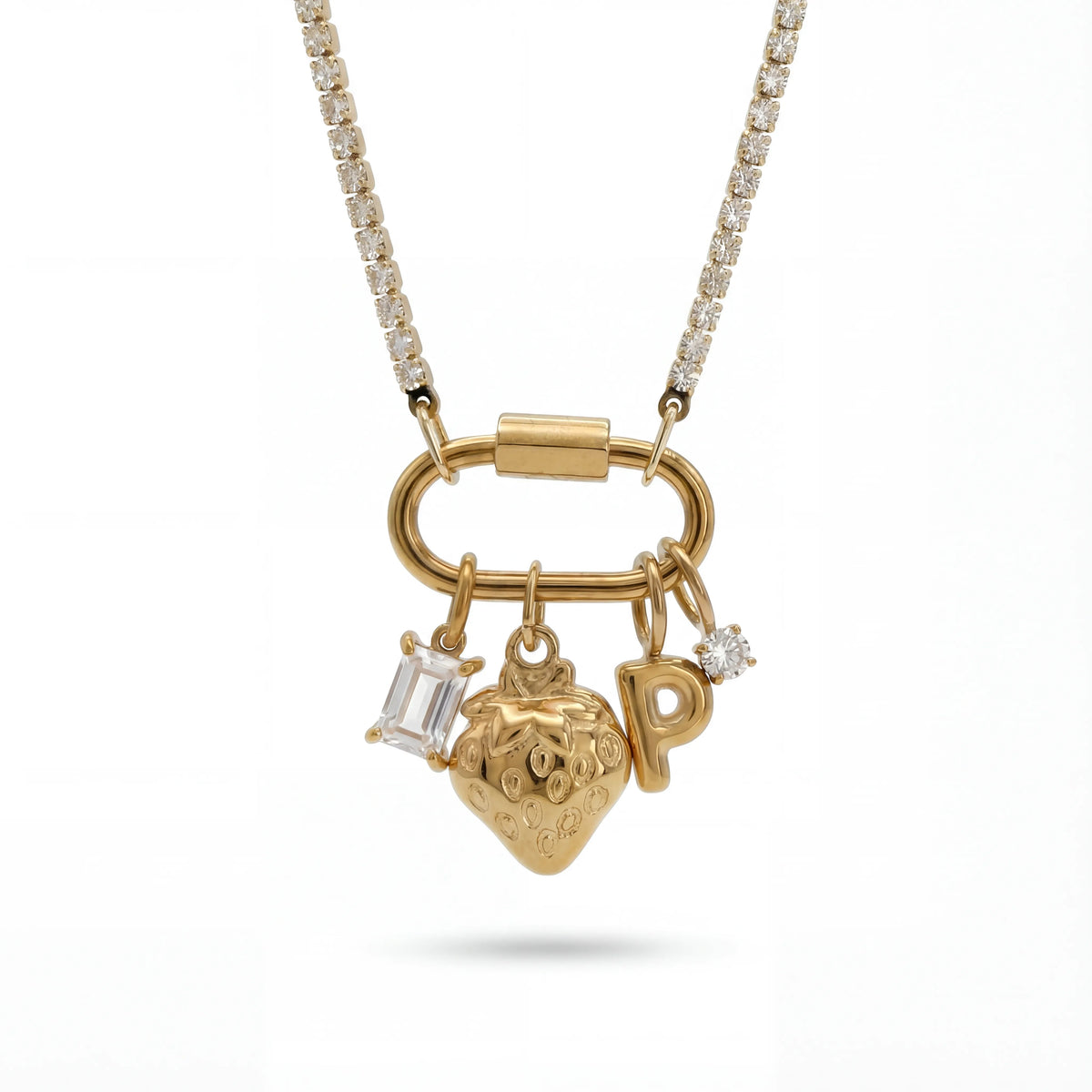 Strawberry Initial Charm Necklace