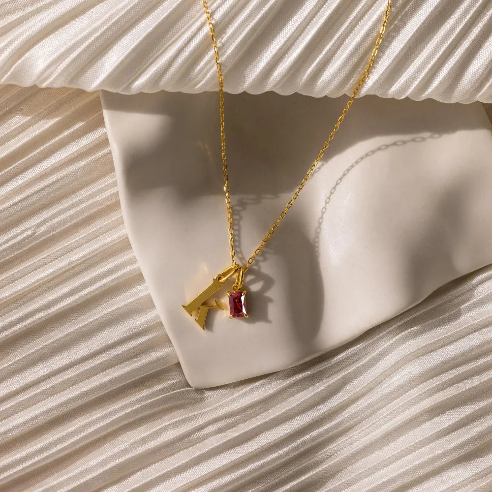 Initial Birthstone Necklace
