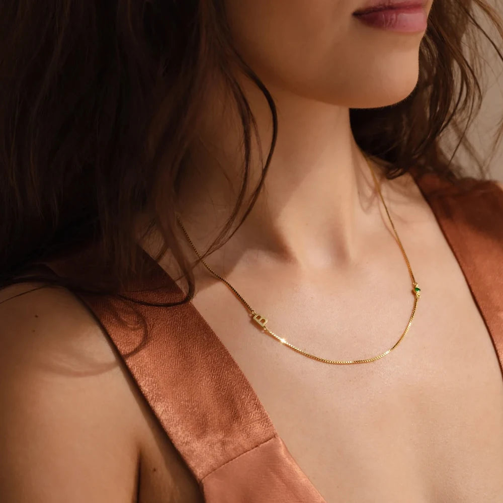 Personalized necklace with initial and birthstone