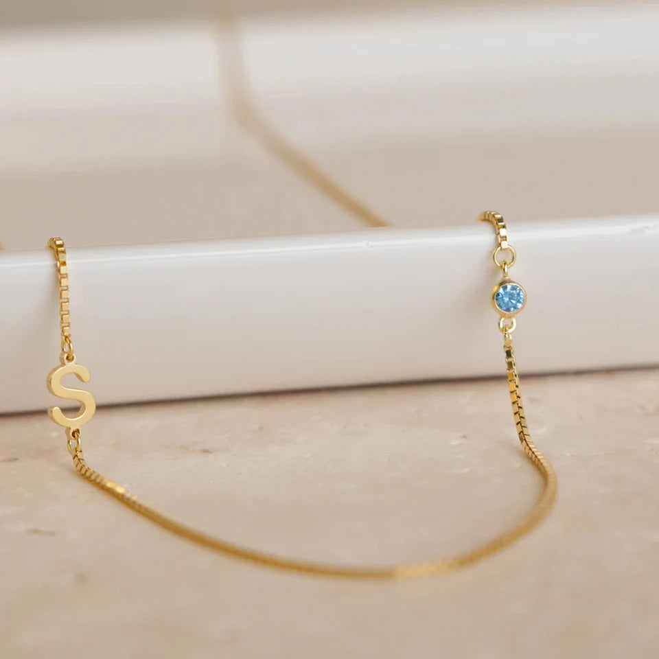 Personalized necklace with initial and birthstone
