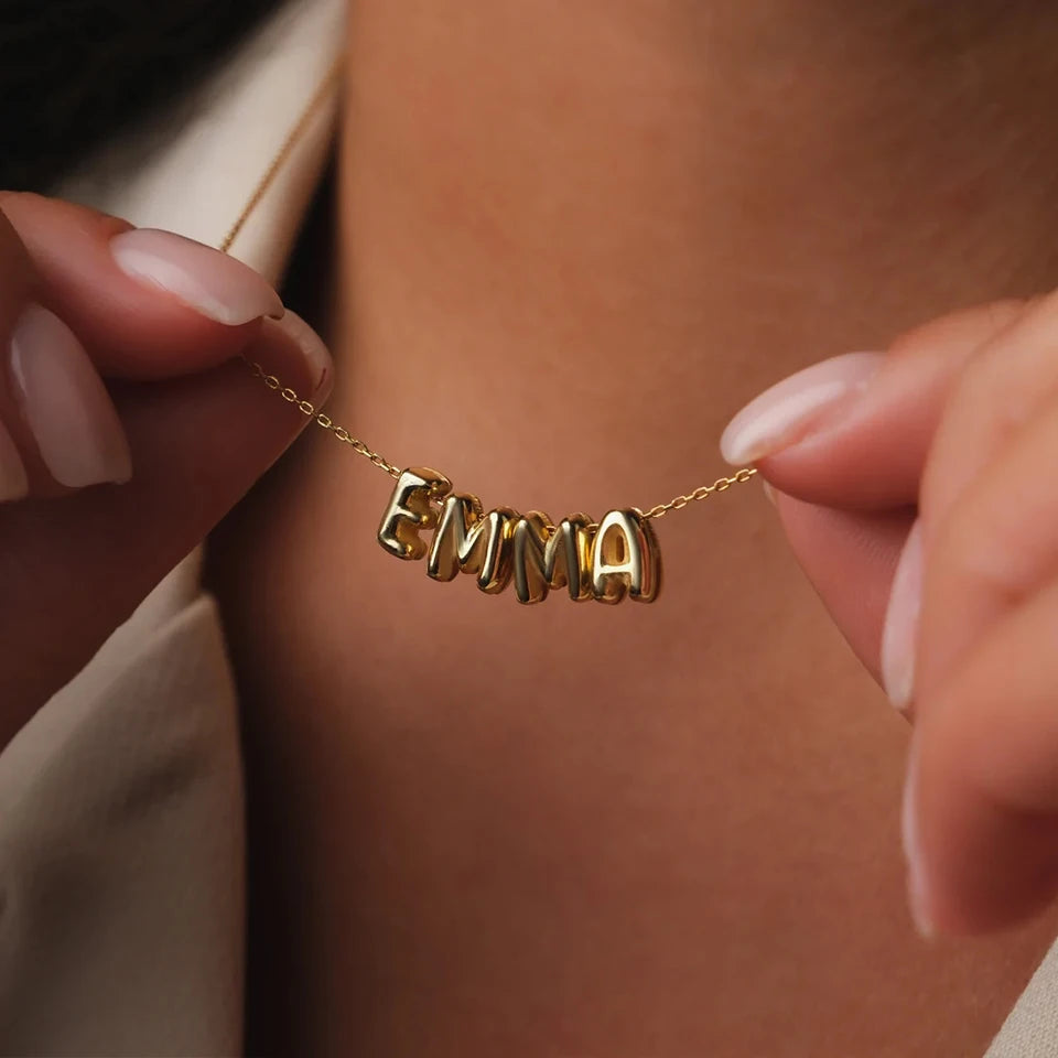 Personalized necklace with bubble letters