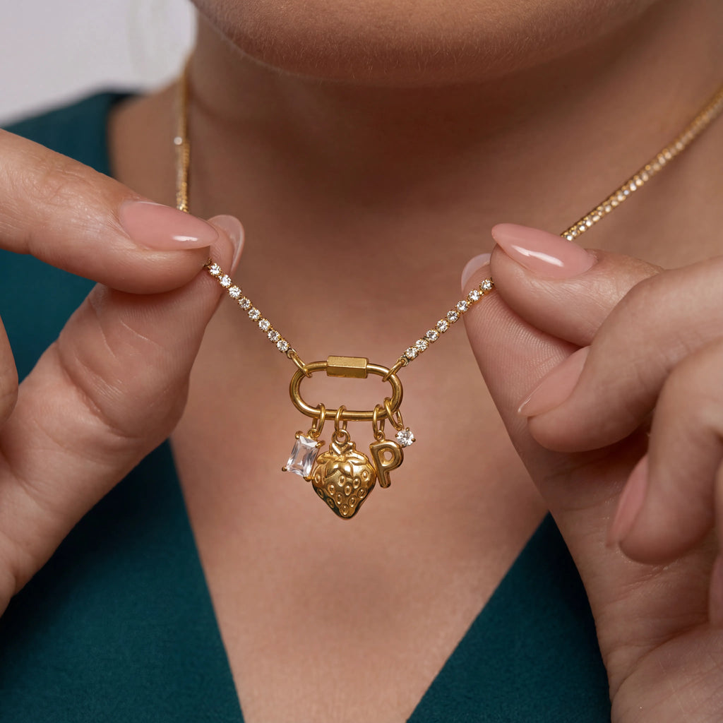 Strawberry Initial Charm Necklace