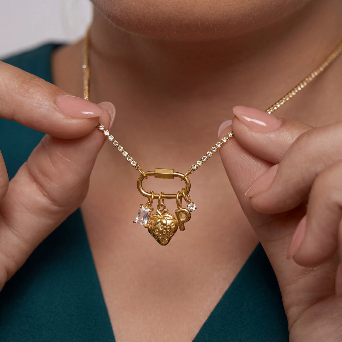 Strawberry Initial Charm Necklace