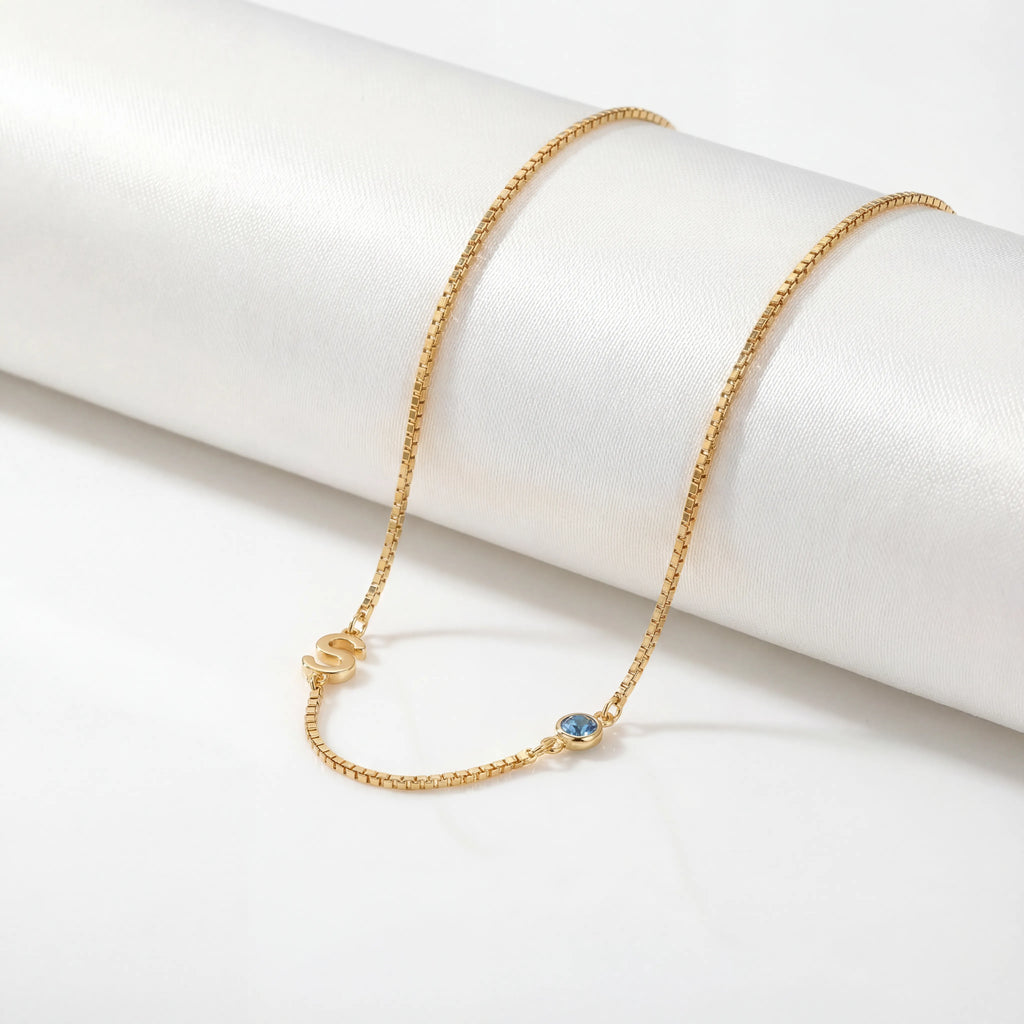 Personalized necklace with initial and birthstone